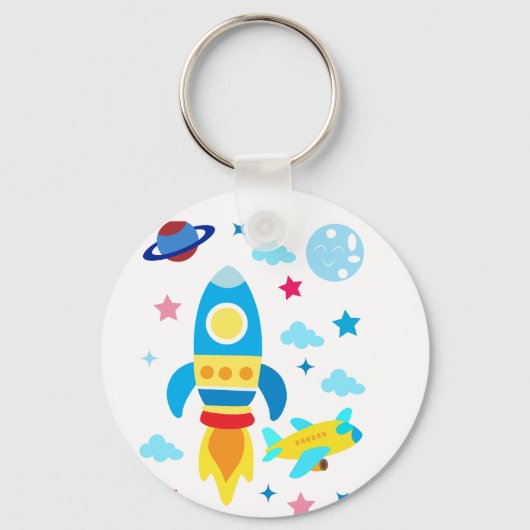 Cute Spacecraft Rocket Ships Pattern Sleutelhanger (Voorkant)