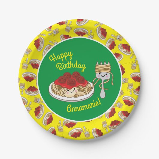 Cute Spaghetti kinderen Birthday Party Kawaii Papieren Bordje (Voorkant)