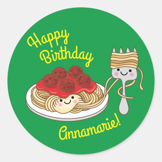 Cute Spaghetti kinderen Birthday Party Kawaii Ronde Sticker (Voorkant)