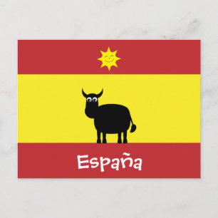 Cute Spain Bull, Flag & Smiling Sun Briefkaart