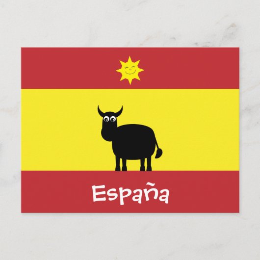 Cute Spain Bull, Flag & Smiling Sun Briefkaart (Voorkant)
