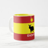 Cute Spain Bull, Sun & Flag Tweekleurige Koffiemok (Voorkant links)