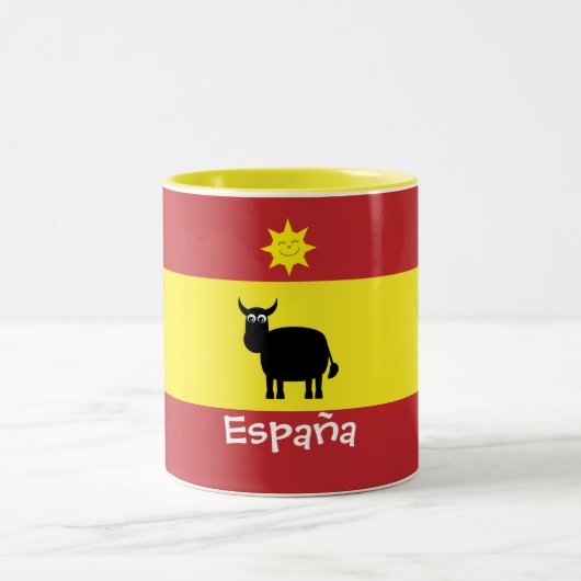 Cute Spain Bull, Sun & Flag Tweekleurige Koffiemok (Center)