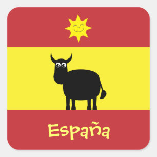 Cute Spain Bull, Sun & Flag Vierkante Sticker