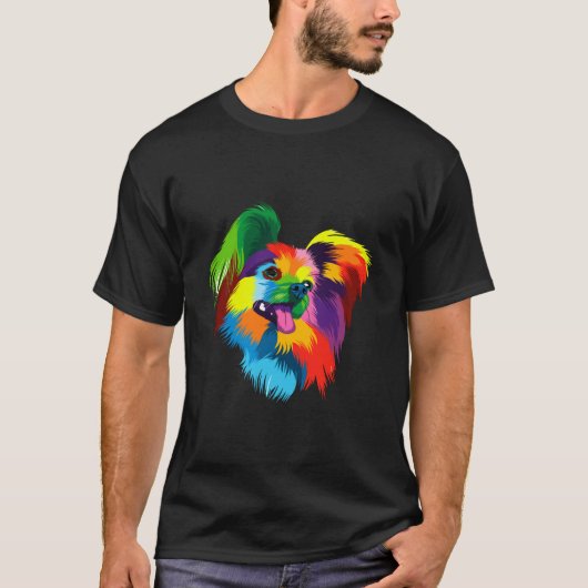 Cute Spaniel Dog Papillion Funny Multicolor Animal T-shirt (Voorkant)