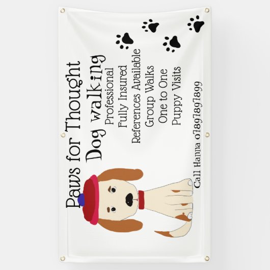 Cute Spaniel Dog Walking Grooming Business Spandoek (Verticaal)