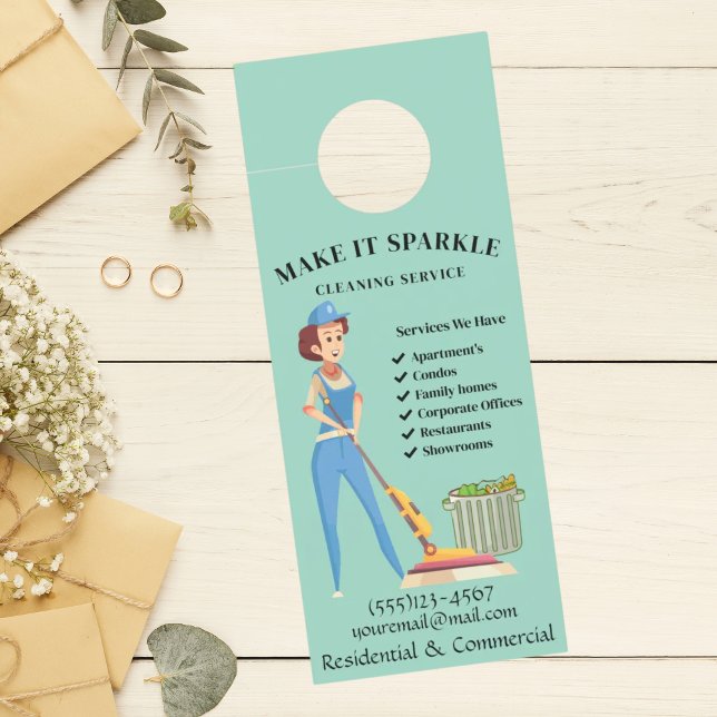 Cute Sparkle Cartoon Maid Cleaning Services Deurhanger (Creator heeft geüpload)