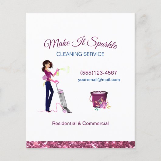 Cute Sparkle Cartoon Maid Cleaning Services Flyer (Voorkant)