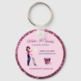 Cute Sparkle Cartoon Maid Cleaning Services Sleutelhanger