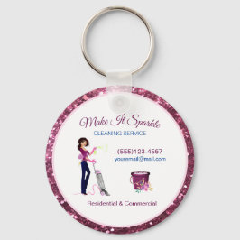 Cute Sparkle Cartoon Maid Cleaning Services Sleutelhanger