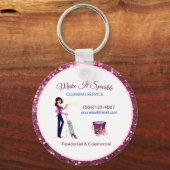Cute Sparkle Cartoon Maid Cleaning Services Sleutelhanger (Voorkant)