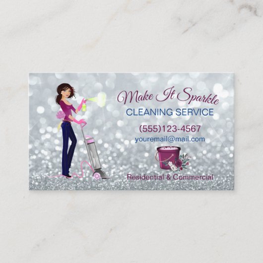 Cute Sparkle Cartoon Maid Cleaning Services Visitekaartje (Voorkant)
