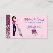 Cute Sparkle Cartoon Maid Cleaning Services Visitekaartje (Voorkant)