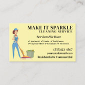 Cute Sparkle Cartoon Maid Cleaning Services Visitekaartje (Voorkant)