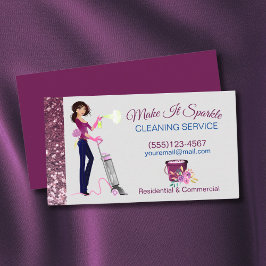 Cute Sparkle Cartoon Maid Cleaning Services Visitekaartje
