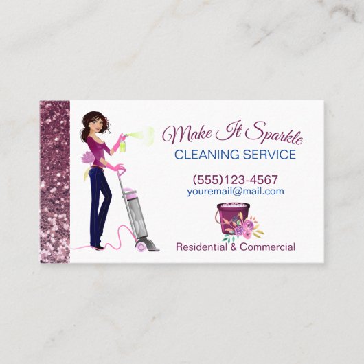 Cute Sparkle Cartoon Maid Cleaning Services Visitekaartje (Voorkant)