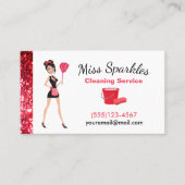 Cute Sparkle Cartoon Maid House Cleaning Service B Visitekaartje (Voorkant)