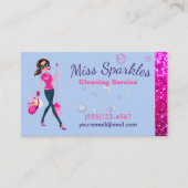 Cute Sparkle Cartoon Maid House Cleaning Service Visitekaartje (Voorkant)