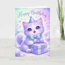 Cute Sparkle Kitten Happy Birthday Card - Magical  Kaart