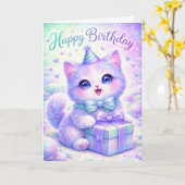 Cute Sparkle Kitten Happy Birthday Card - Magical Kaart (Gele Bloem)