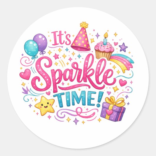 Cute Sparkle Time Girly Aesthetic Sticker Design (Voorkant)