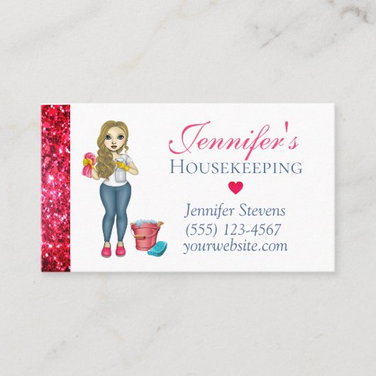 Cute Sparkly Maid House Cleaning Service Visitekaartje (Voorkant)