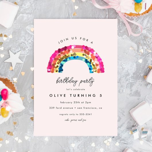 Cute Sparkly Sequin Rainbow Birthday Party Kaart