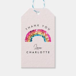 Cute Sparkly Sequin Regenboog Verjaardagsfeestje Cadeaulabel