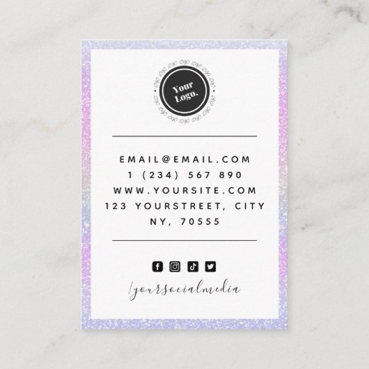 Cute & Sparkly Unicorn Glitter Earling Display Visitekaartje (Achterkant)