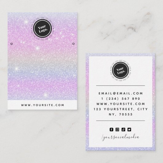 Cute & Sparkly Unicorn Glitter Earling Display Visitekaartje (Voorkant / Achterkant)