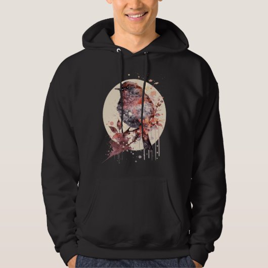 Cute Sparrow Bird Japanese Cherry Blossom Sakura Hoodie (Voorkant)
