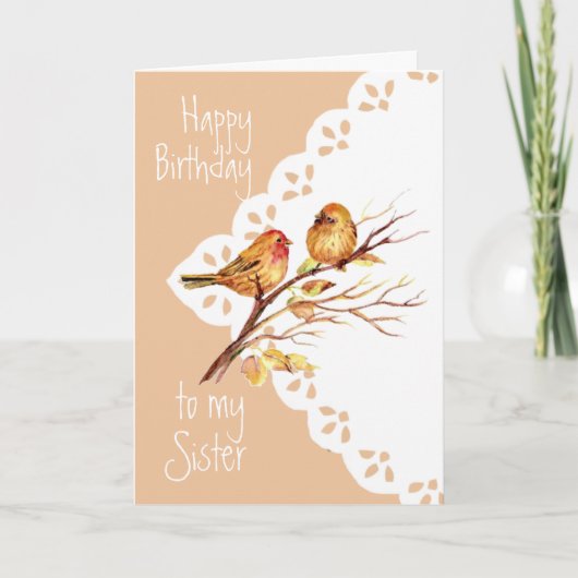 Cute Sparrow Birds Love Sister Birthday Kaart (Voorkant)
