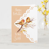 Cute Sparrow Birds Love Sister Birthday Kaart (Gele Bloem)