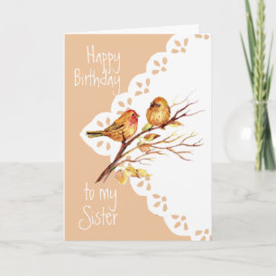 Cute Sparrow Birds Love Sister Birthday Kaart