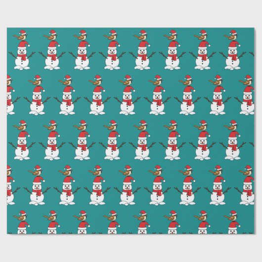 Cute Sparrow op Snowman Cadeaupapier (Vlak)