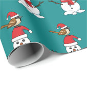 Cute Sparrow op Snowman Cadeaupapier (Rol Hoek)