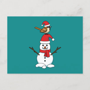 Cute Sparrow op Snowman Feestdagenkaart