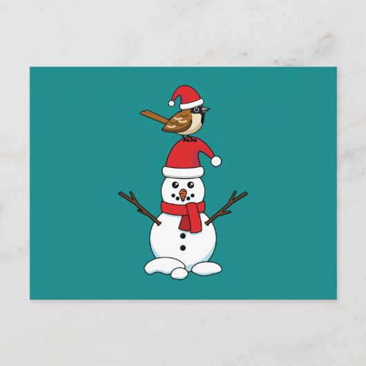 Cute Sparrow op Snowman Feestdagenkaart (Voorkant)