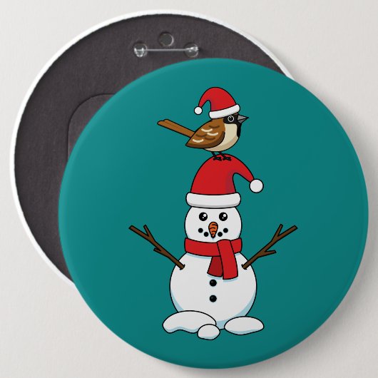Cute Sparrow op Snowman Ronde Button 6,0 Cm (Voorkant /achterkant)