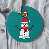 Cute Sparrow op Snowman Ronde Button 6,0 Cm (In situ)