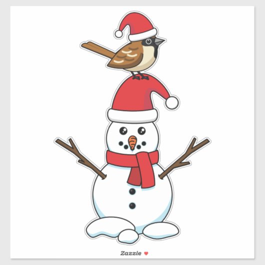 Cute Sparrow op Snowman Sticker (Vel)