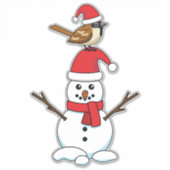 Cute Sparrow op Snowman Sticker (Voorkant)
