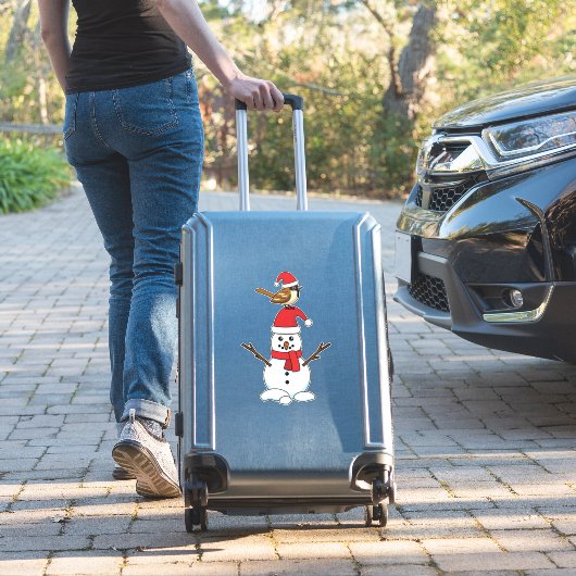 Cute Sparrow op Snowman Sticker (Koffer Insitu)