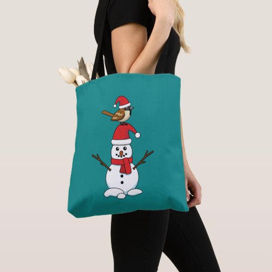 Cute Sparrow op Snowman Tote Bag (Dichtbij)