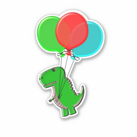Cute Speelgoed dinosaur die vliegt met luchtballon Sticker (Voorkant)