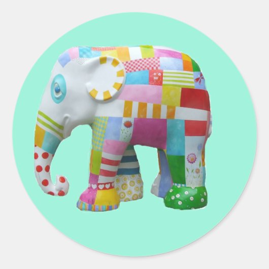 Cute speelgoed retro-olifant, kleurrijk ronde sticker (Voorkant)