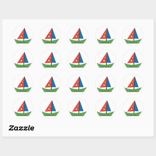 Cute Speelgoed Sailboot Ronde Sticker (Vel)