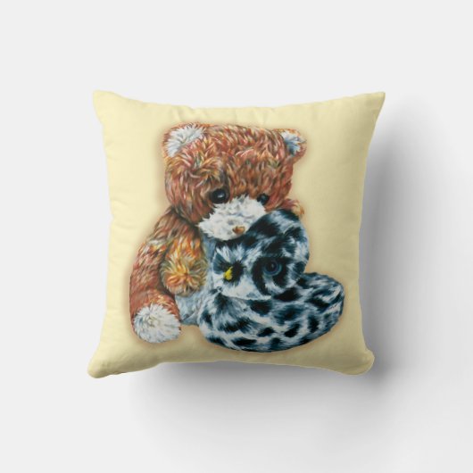 Cute speelgoed teddy and duck kinder gele kussen (Achterkant)