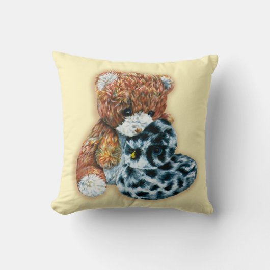 Cute speelgoed teddy and duck kinder gele kussen (Voorkant)