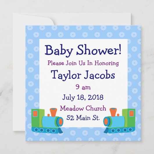 Cute Speelgoed Train Baby Shower Invitations Kaart (Voorkant)